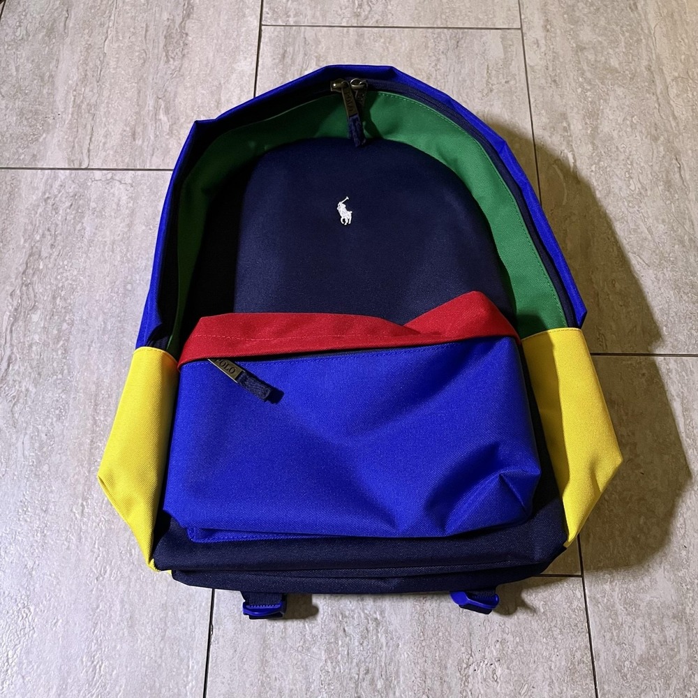 Polo Ralph Lauren Backpack Mens Medium Multicolor Padded Bottle Pocket Canvas